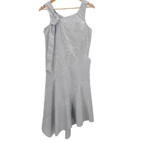Sayaka Davis Women 4 Lagenlook Asymmetrical Hem Striped Cotton Dress with Pocket - Picture 5 of 14